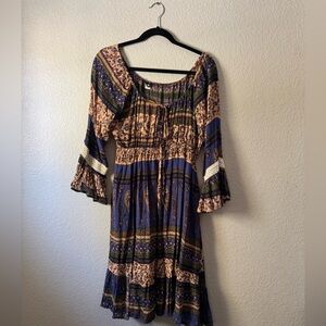 Jayli Artisan made Navy and Tan Paisley BoHo Hippie Dress
